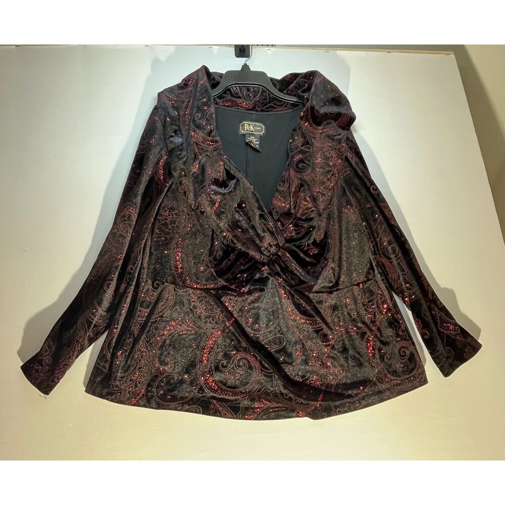 R&K Black Velvet Paisley Jacket Burgundy Red 20W